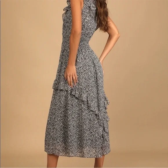 NWOT Lulus: Evalina Black Floral Print Mock Neck Maxi Dress Large - Picture 2 of 12